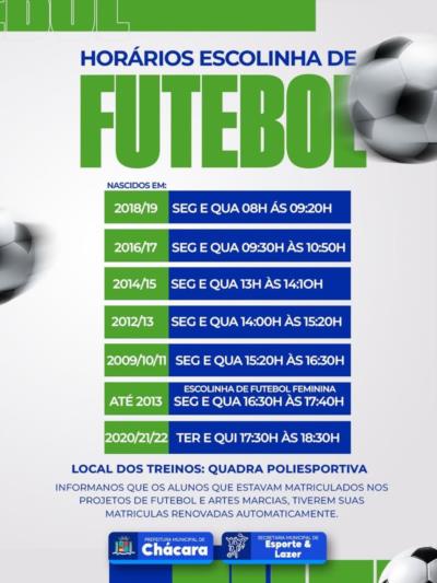⚽📅 Horários da Escolinha de Futebol definidos!