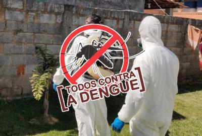 Pulverização de prevenção contra a Dengue é feita em todo o córrego da Rua São Sebastião.